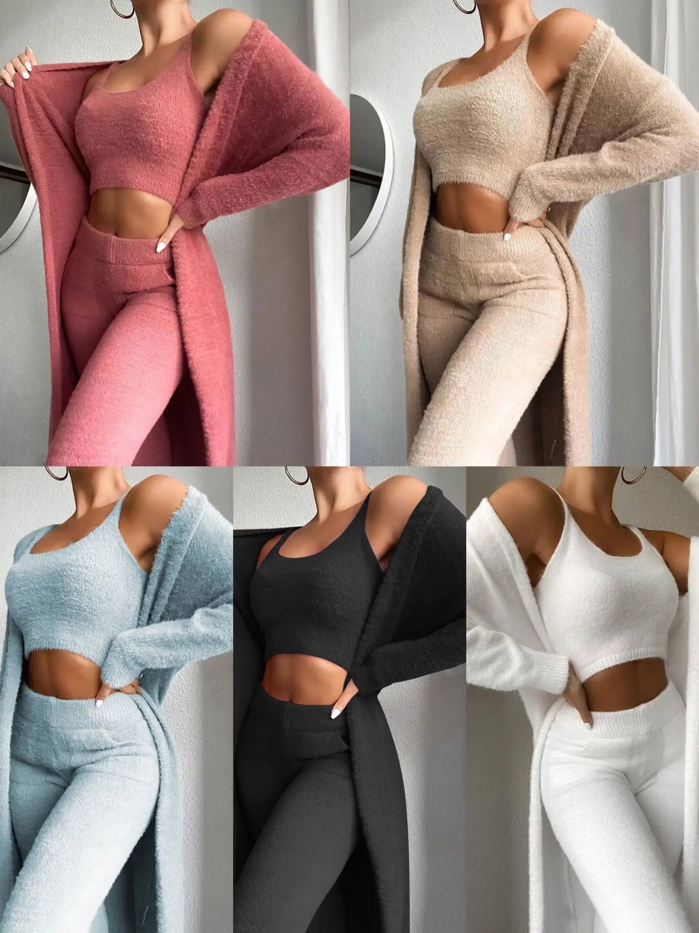 Women's Fall and Winter Sweater Pajama Set - Cozy Fleece Lounge Wear with Robe, 3-Piece Sleepwear Collection