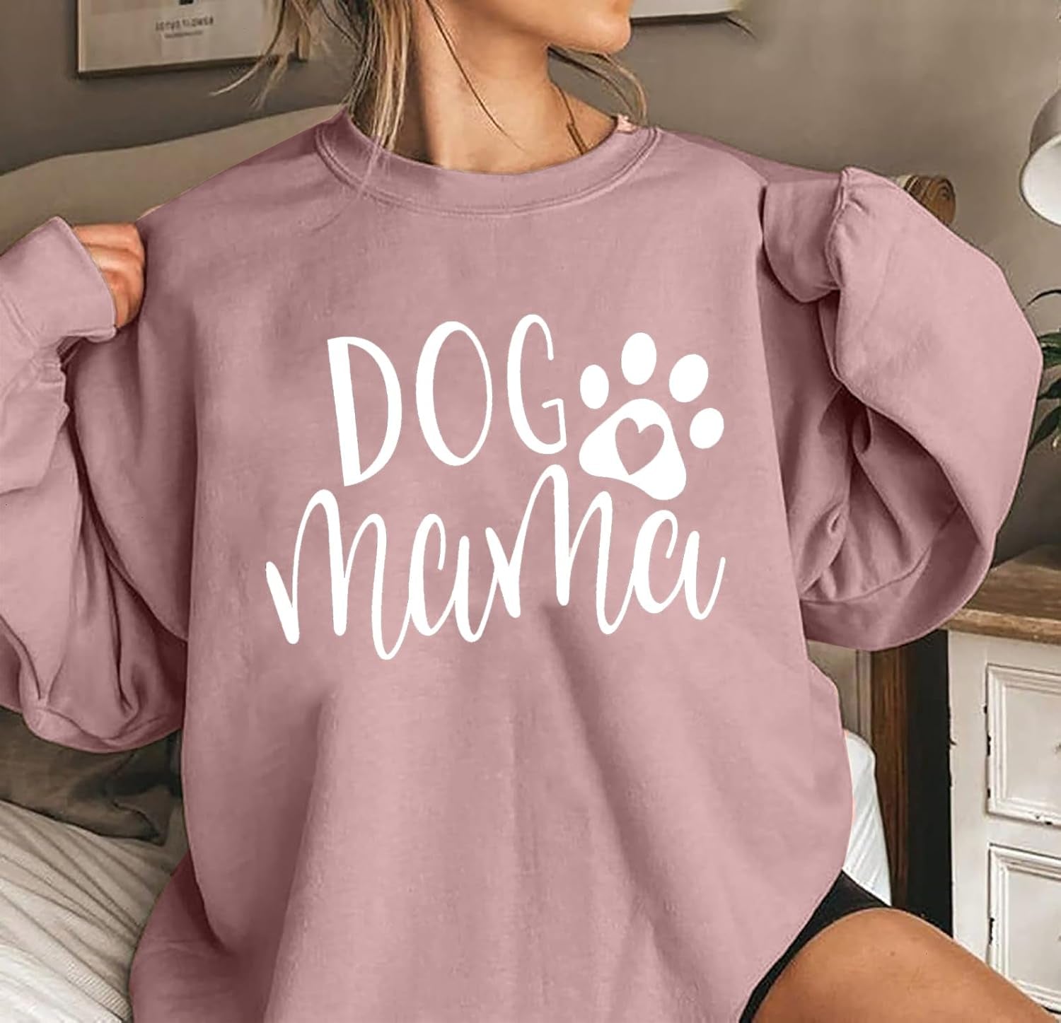 Women's Dog Mom Sweatshirt - Graphic Pullover with Cute Paw Design for Puppy Lovers - Casual Long Sleeve Tee