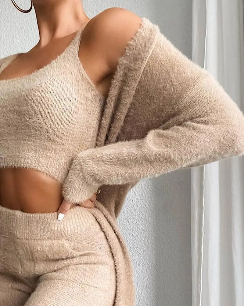 Women's Fall and Winter Sweater Pajama Set - Cozy Fleece Lounge Wear with Robe, 3-Piece Sleepwear Collection