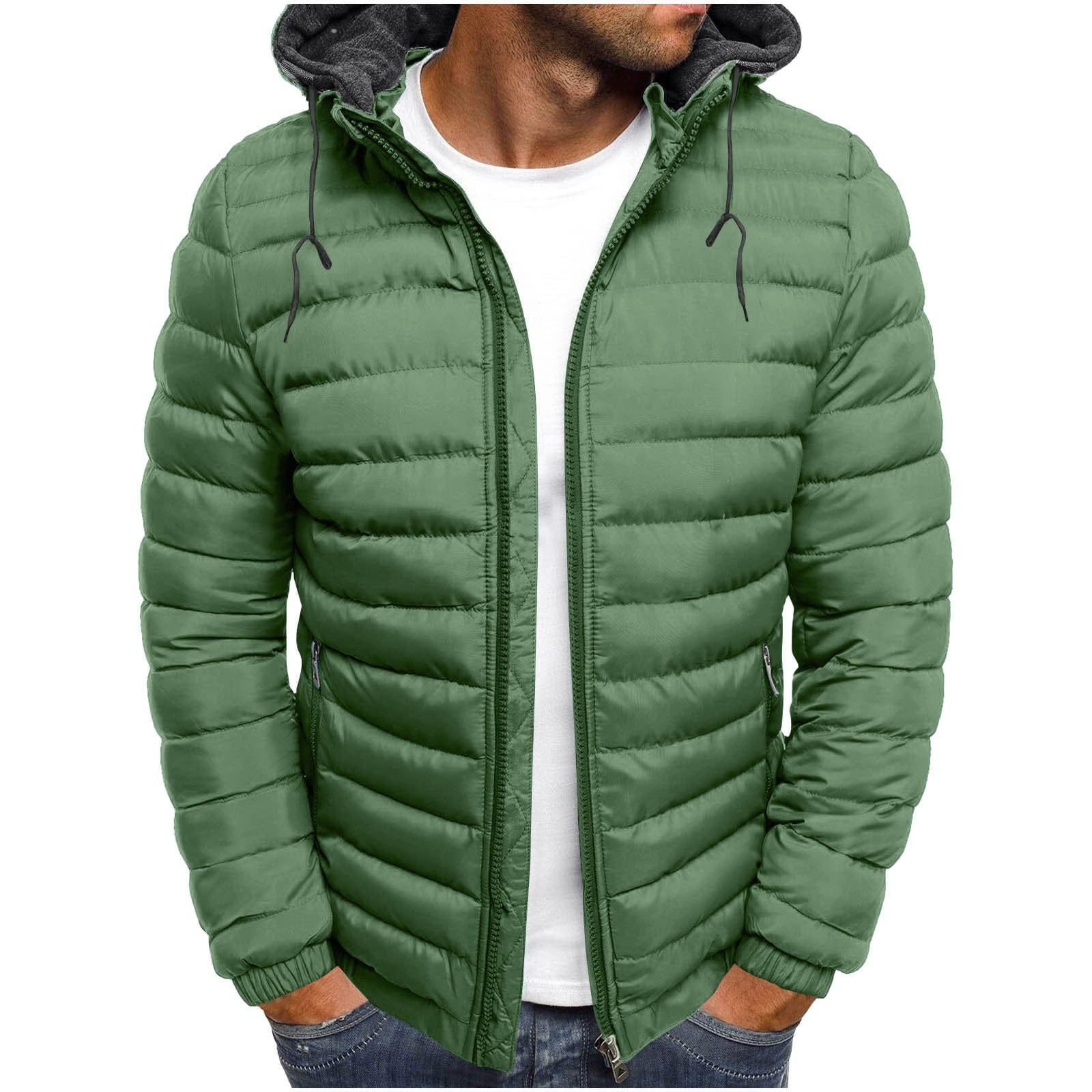 Mens Winter Coats Men'S Solid Color Hooded Jacket Cotton Padded Jacket Fashion Cotton Padded Jacket Men'S Warm Cotton Padded Jacket