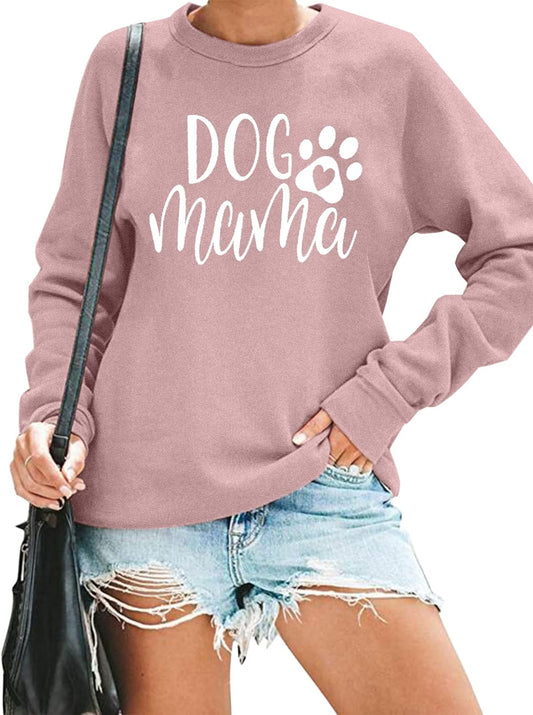 Women's Dog Mom Sweatshirt - Graphic Pullover with Cute Paw Design for Puppy Lovers - Casual Long Sleeve Tee