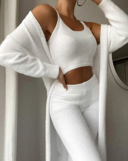 Women's Fall and Winter Sweater Pajama Set - Cozy Fleece Lounge Wear with Robe, 3-Piece Sleepwear Collection
