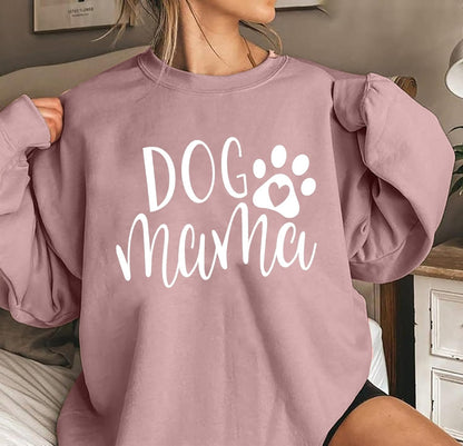 Women's Dog Mom Sweatshirt - Graphic Pullover with Cute Paw Design for Puppy Lovers - Casual Long Sleeve Tee